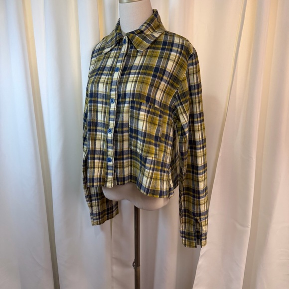 NWT Back Beat Co. ‘Plaid Boxy Cropped Shirt’ in “Gold Plaid” Size Large - Picture 8 of 16